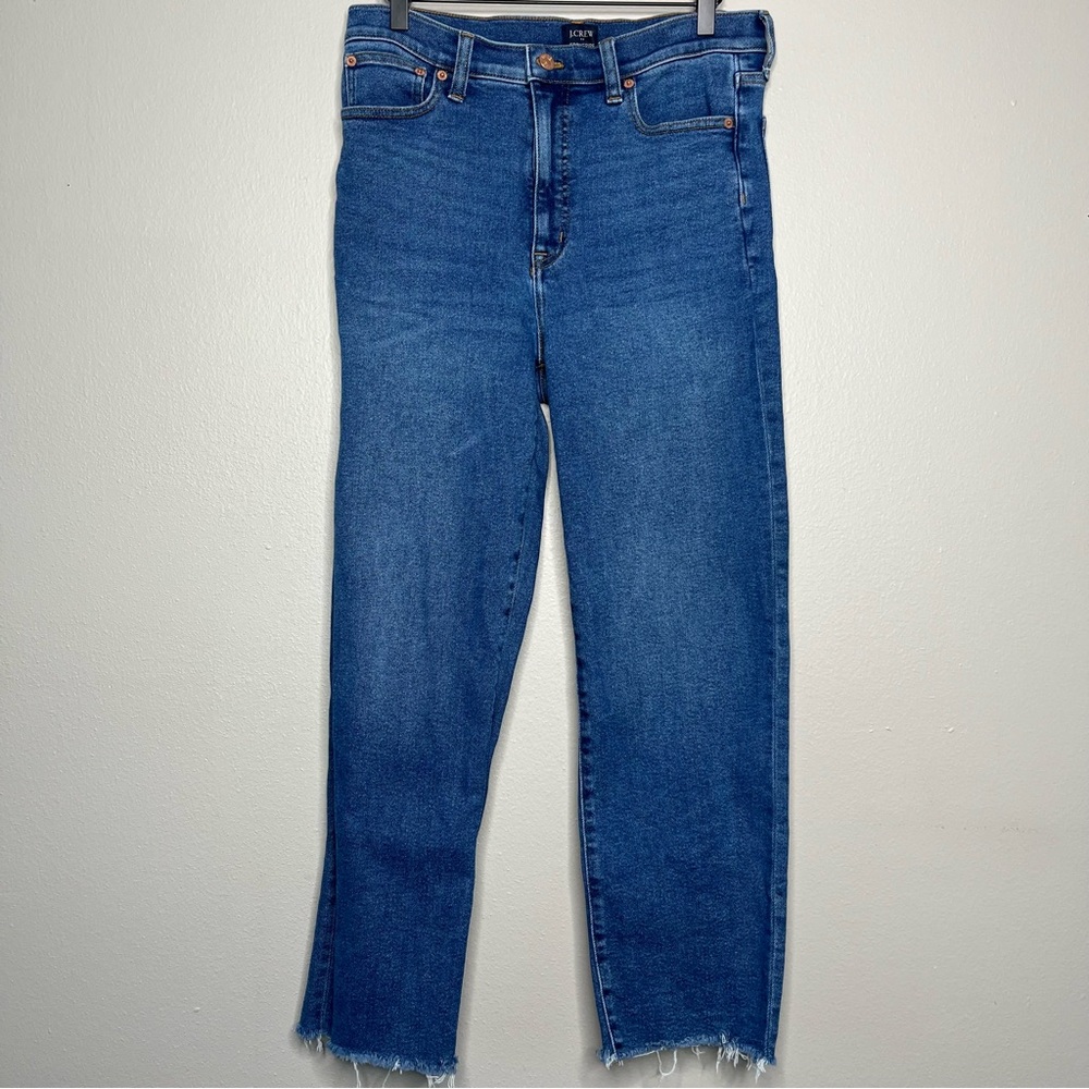 J. Crew Women Jeans 29" Stovepipe Blue Denim Raw Hem Straight Leg High Rise